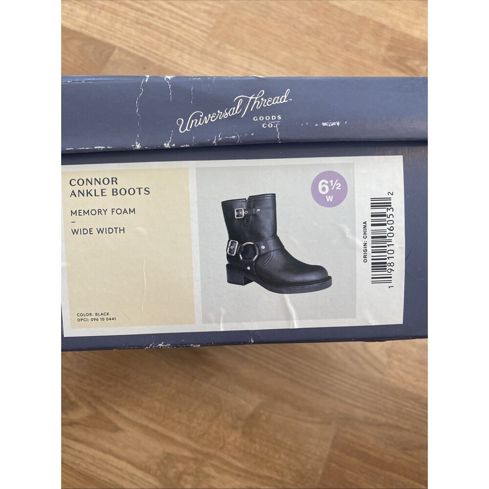 New Universal Thread Women's Connor Harness Buckle Ankle Boots Black 6.5 Wide - Picture 4 of 16
